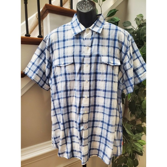 Izod Men's White & Blue Cotton Collared Half Sleeve Casual Button Down Shirt 2XL - Picture 12 of 12